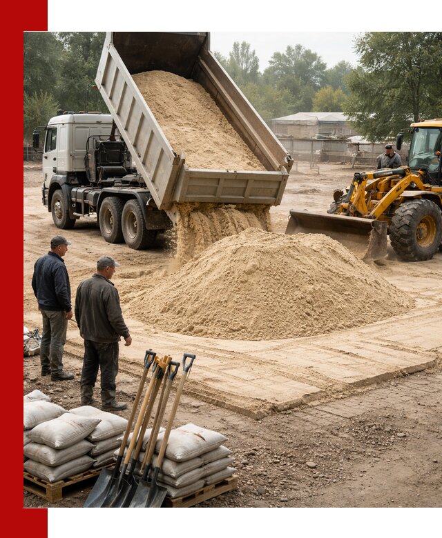 Доставка мытого песка в Белореченске с самосвалами по выгодной цене