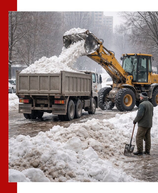 Вывоз снега грузовой техникой в Белореченске оперативно и чисто